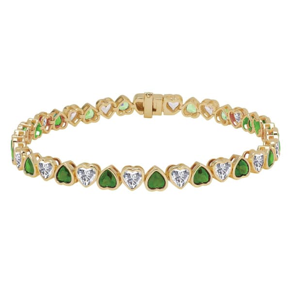 Gianni Argento Gold Plated Lab Emerald Bezel Heart Bracelet - image 