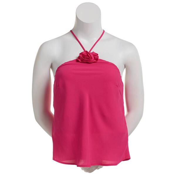 Womens Nicole Miller Solid Halter Blouse with 3D Rose - image 