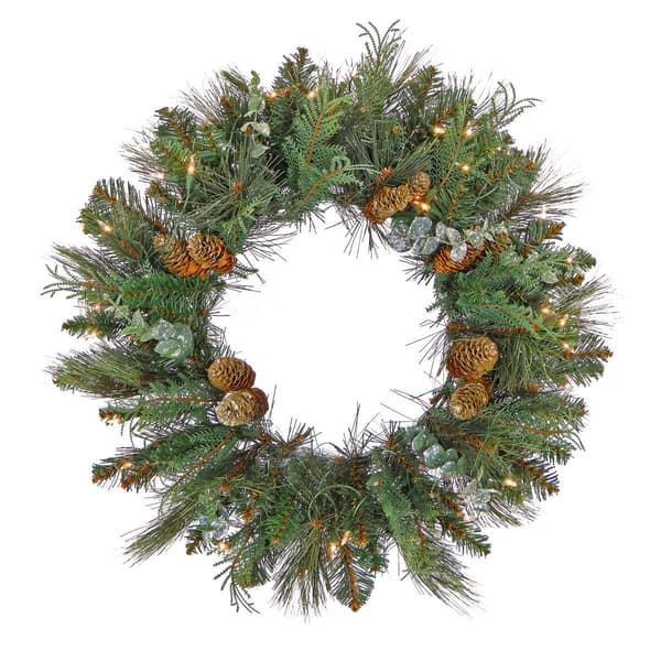 National Tree 30in. North Conway Wreath w/ 100 Clear Lights - image 