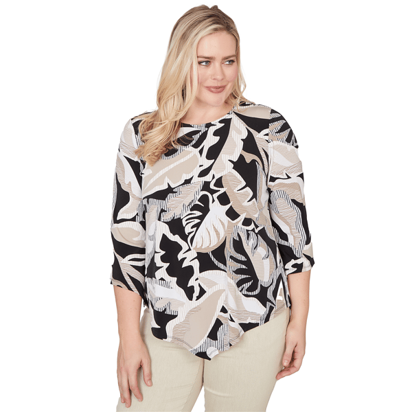 Petites Alfred Dunner Detail Driven Texture Leaves Pointed Hem T