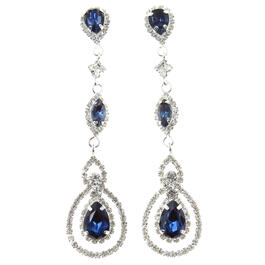 Rosa Rhinestones Clear & Blue Rhinestone Linear Drop Earrings