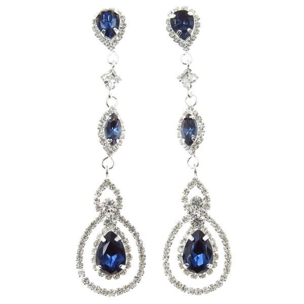 Rosa Rhinestones Clear & Blue Rhinestone Linear Drop Earrings - image 