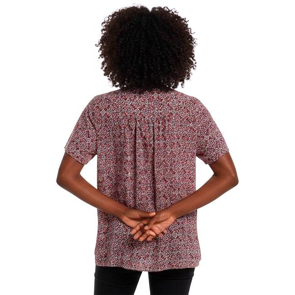 Plus Size Napa Valley Short Sleeve Medallion Pleat Henley Blouse