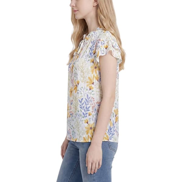 Womens NY Collection Chiffon Tie Neck Floral Blouse