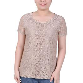 Womens NY Collection Short Sleeve Solid Lace Blouse