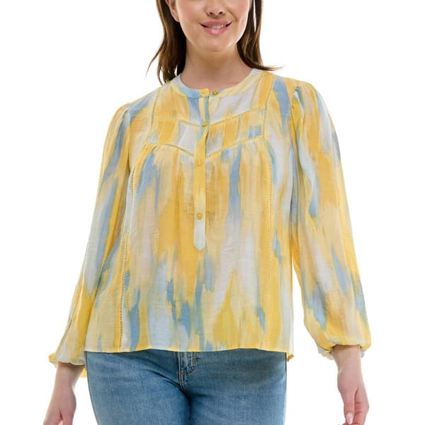 Womens Zac & Rachel Long Sleeve Blurred Watercolor Blouse - image 
