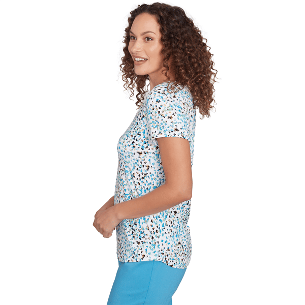 Womens Emaline Key Items Abstract Leopard Criss-Cross V-Neck Tee