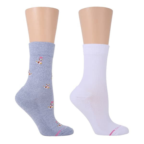 Womens Dr. Motion 2pk. Cat Comfort Top Crew Socks - Blue - image 
