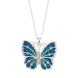 Sterling Silver & Blue Crystal Butterfly Pendant Necklace