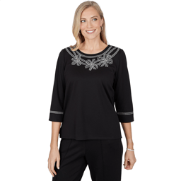 Womens Alfred Dunner Weekend Warrior 3/4 Sleeve Ribbon Blouse