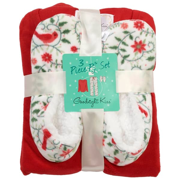 Womens Goodnight Kiss 2pc. Cardinal Pajama Set w/Slippers