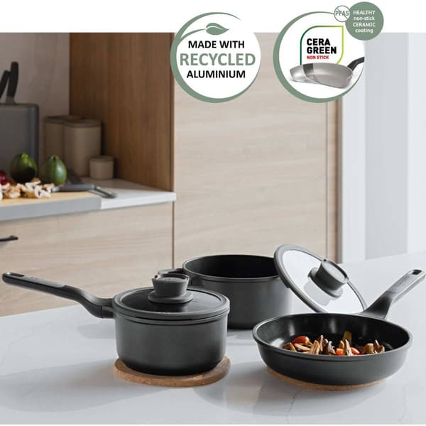 BergHOFF Stone+ 5pc. Nonstick Ceramic Cookware Set w/ Glass Lid