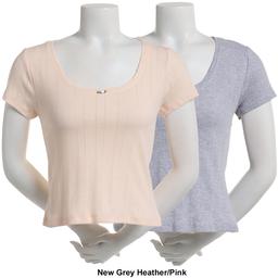 Juniors One Step Up 2pk. Pointelle Scoop Neck Top with Rosetta