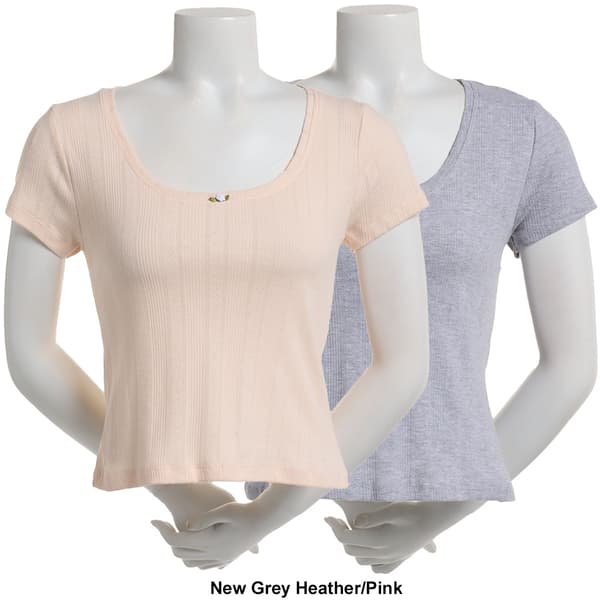 Juniors One Step Up 2pk. Pointelle Scoop Neck Top with Rosetta