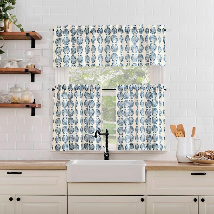 Seaside Print Textured Tiers Curtains