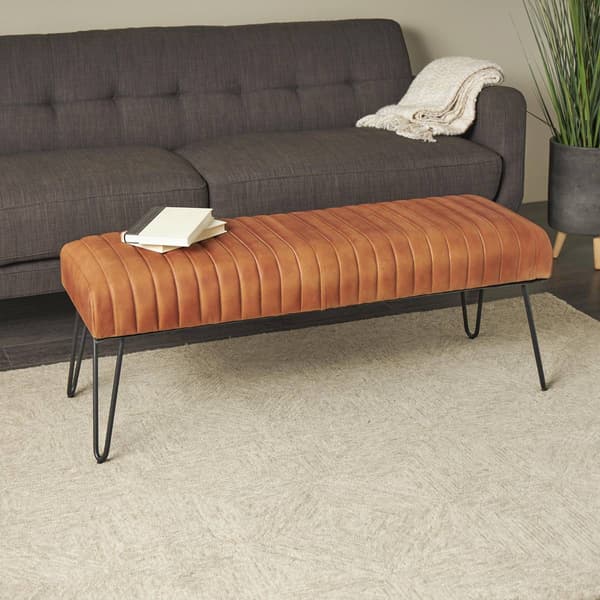 9th & Pike® Modern Farmhouse Brown Leather Bench
