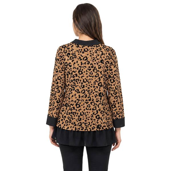 Womens Zac & Rachel Long Sleeve Two in One Leopard Blouse