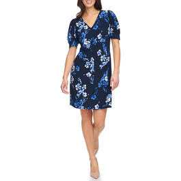 Womens Tommy Hilfiger Short Sleeve V-Neck Print Jersey Dress
