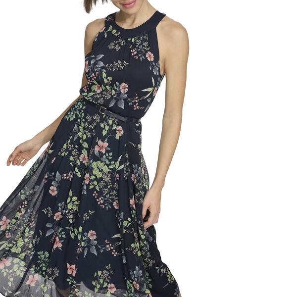 Womens Tommy Hilfiger Sleeveless Halter Floral Chiffon Midi Dress