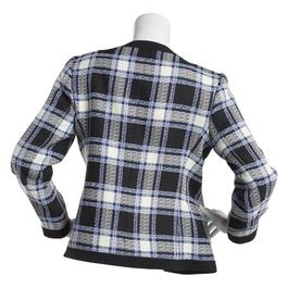 Plus Size Kasper Long Sleeve Framed Plaid Jacket with Pockets