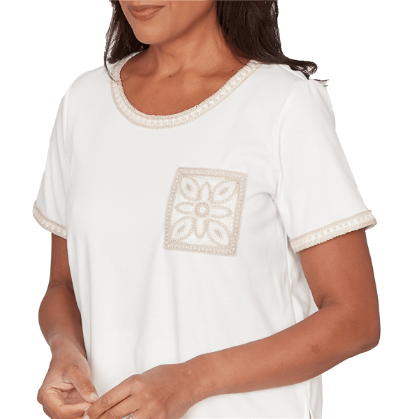 Womens Alfred Dunner Natural Wonder Crochet Pocket Tee