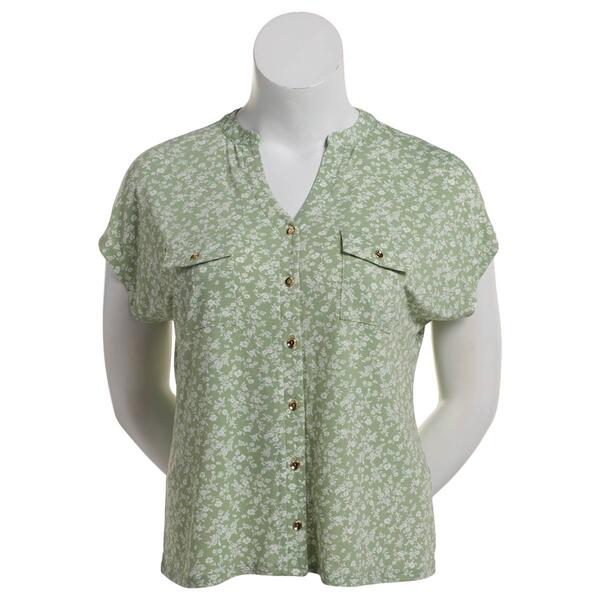 Womens Cure Short Sleeve Two Pocket Button Front Ditsy Blouse - image 