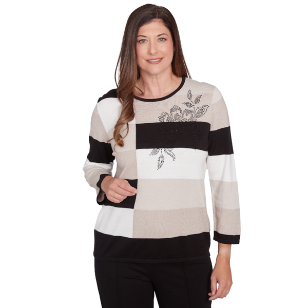 Womens Alfred Dunner Romancing The Stone Blocked Gem Sweater - image 