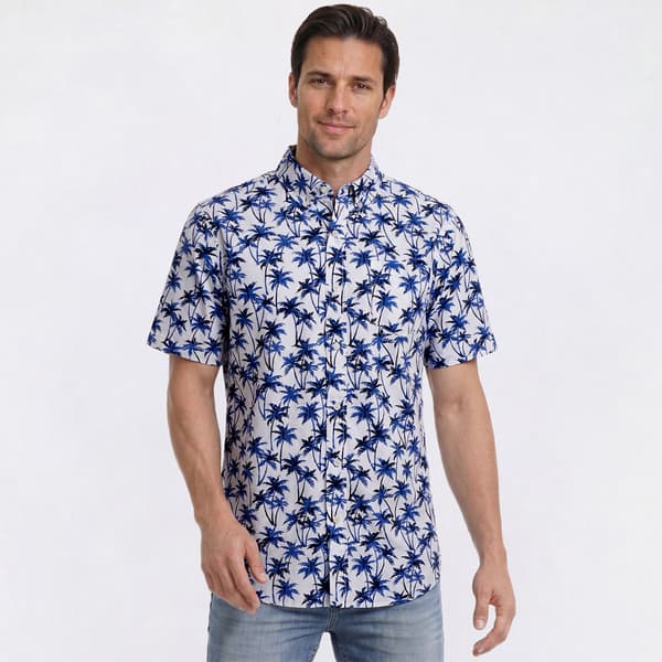 Mens Chaps Cotton Palm Tree Button Down Shirt - White - image 