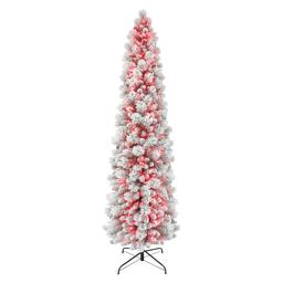 Puleo International 7.5ft. Red Pre-Lit Flocked Christmas Tree