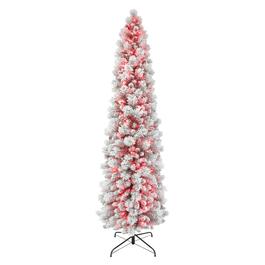 Puleo International 7.5ft. Red Pre-Lit Flocked Christmas Tree