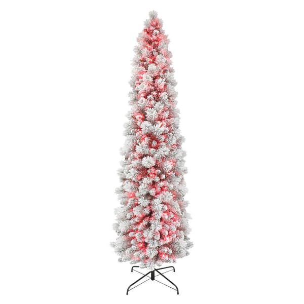 Puleo International 7.5ft. Red Pre-Lit Flocked Christmas Tree