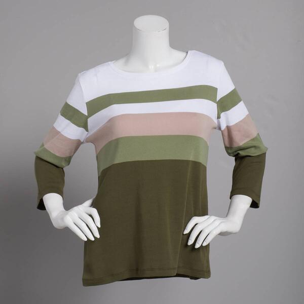 Plus Size Architect&#40;R&#41; 3/4 Sleeve Boat Neck Placed Stripe Top - image 