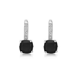 Gemminded Sterling Silver 6mm Cushion Onyx & White Topaz Earrings