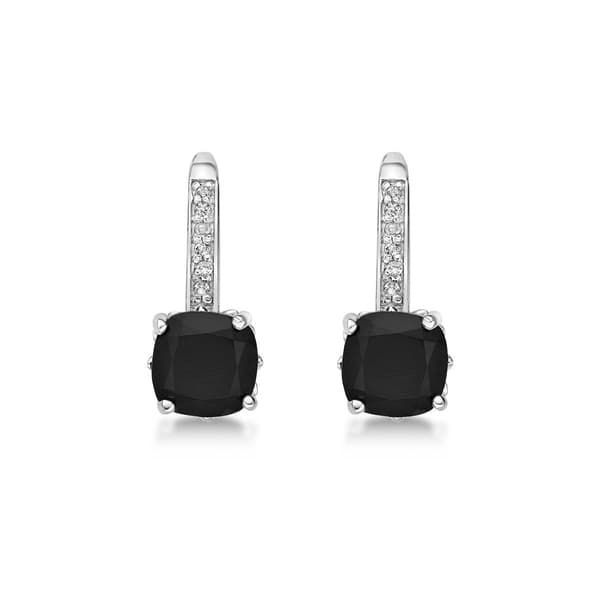 Gemminded Sterling Silver 6mm Cushion Onyx & White Topaz Earrings