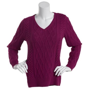 Petite Preswick & Moore Cable Knit V-Neck Sweater - Boscov's