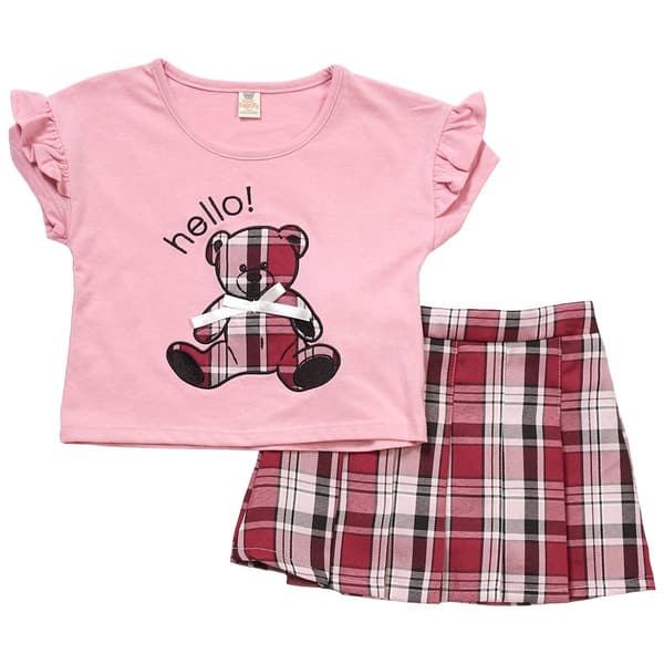 Girls &#40;4-6x&#41; Sweet Butterfly&#174; 2pc. Teddy Top & Plaid Skort Set