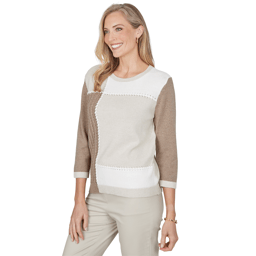 Womens Alfred Dunner Sunset Ridge 3/4 Sleeve Color Block Sweater