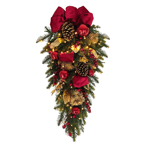Puleo International 28in. Pre-Lit Adorned Red & Gold Swag