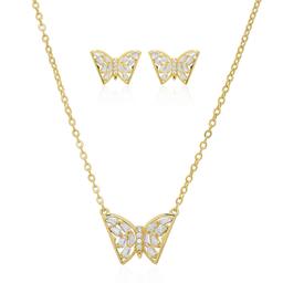 Gold Plated CZ Butterfly Pendant & Earring Set