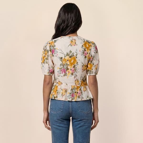 Womens Cece Short Sleeve Double Tie Front Floral Blouse