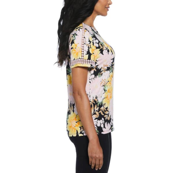 Womens Rafaella&#174; Floral Tapestry Lace Trim Tee