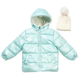 Toddler Girl Pink Platinum(R) Metallic Grid Puffer Jacket with Hat
