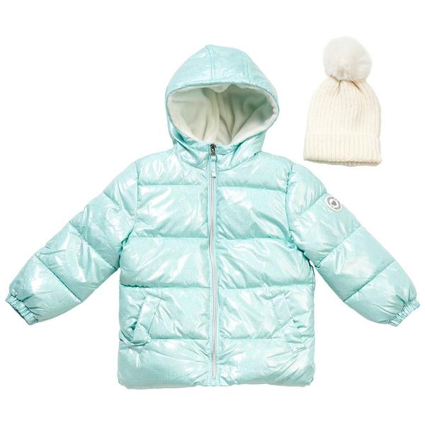 Toddler Girl Pink Platinum(R) Metallic Grid Puffer Jacket with Hat - image 