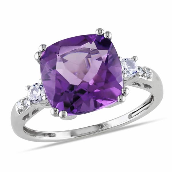 White Gold Amethyst & Diamond Cocktail Ring w/ White Sapphires - image 