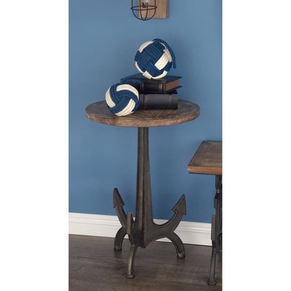 9th & Pike® Black Metal and Wood Coastal Accent Table