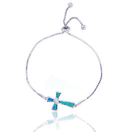 Gemstone Classics&#40;tm&#41; Silver Created Opal Cross Bracelet