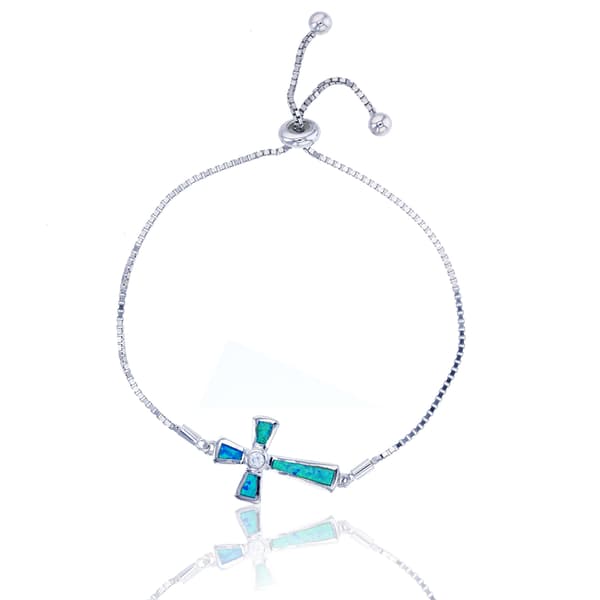 Gemstone Classics&#40;tm&#41; Silver Created Opal Cross Bracelet - image 