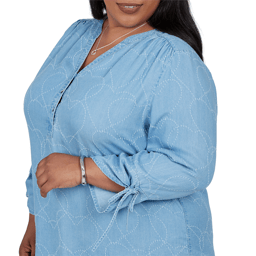 Plus Size Alfred Dunner Ann Arbor Embroidered Heart Henley Blouse
