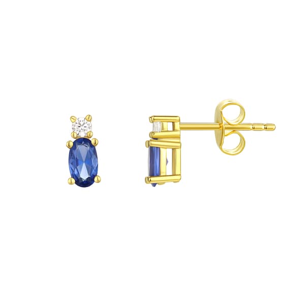 Oval Simulated Sapphire September Birthstone Stud Earrings - image 
