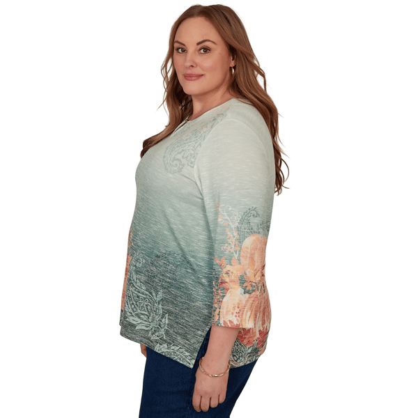 Plus Size Alfred Dunner Classics 3/4 Sleeve Pumpkin Patch Blouse